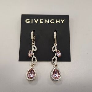 NWT Givency Gold-Tone Pink Vintage Rose Vine Linear Earrings